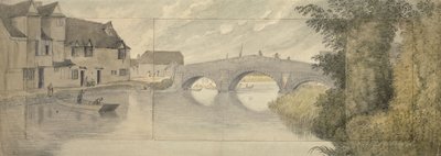 Hythe Bridge, Oxford, 1789 (akwarela na graficie na trzech arkuszach papieru naklejona na większy arkusz) autorstwa John Baptist Malchair