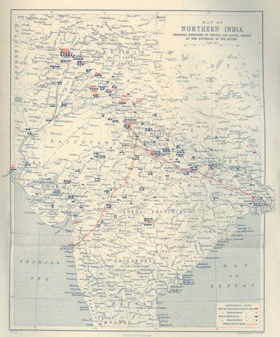 Mapa północnych Indii, 1901. autorstwa John Bartholomew