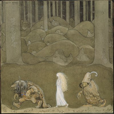 La Princesse et les trols - Księżniczka i trolle - Bauer, John (1882-1918) - 1913 - Akwarela, gwasz na papierze - 25x25 - Muzeum Narodowe w Sztokholmie autorstwa John Bauer