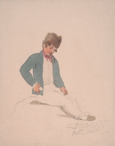 Portret młodzieńca w futrzanej czapce autorstwa John Baverstock Knight