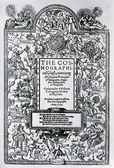Strona tytułowa Szkła kosmograficznego, 1559 autorstwa John Bettes
