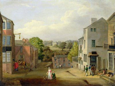 Scena uliczna w Chorley, Lancashire, z widokiem na Chorley Hall, c.1790-1817 autorstwa John, Bird