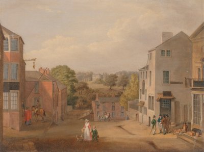 Scena uliczna w Chorley, Lancashire, z widokiem na Chorley Hall autorstwa John Bird of Liverpool