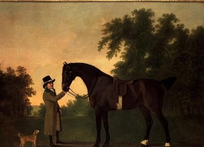 Portret Edwarda Wilmota Esqa z Bay Hunterem i Terrierem w Stubton Park autorstwa John Boultbee