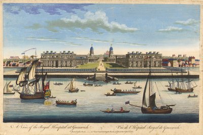 Widok Królewskiego Szpitala w Greenwich, ok. 1770 r. (akwaforta barwna) autorstwa John Bowles