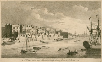Widok zrobiony w pobliżu mostu Limehouse z widokiem na Tamizę autorstwa John Boydell