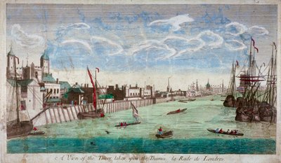 Widok na Tower of London z łodziami na Tamizie, 1751 autorstwa John Boydell