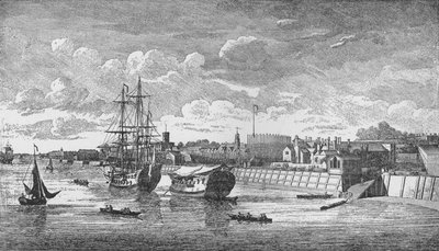 Stocznia Woolwich nad Tamizą, ok. 1750, 1912. Artyści: Nieznany, John Boydell. autorstwa John Boydell