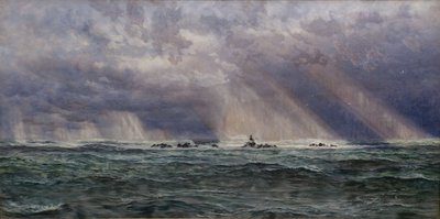 Północno-zachodnia wichura w pobliżu latarni Longships autorstwa John Brett
