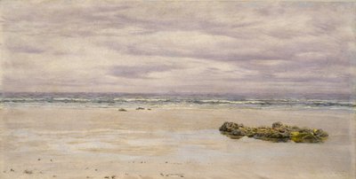 Kennack Sands, Cornwall, podczas odpływu, 1877 (olej na pokładzie, zamontowany jako rysunek) autorstwa John Brett