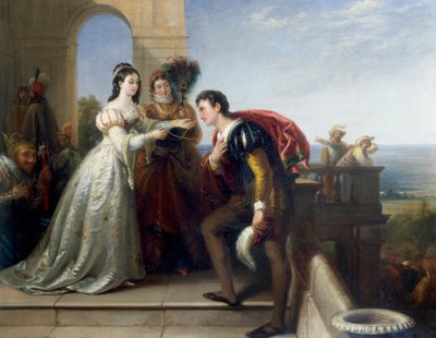 "Rosalinde et Orlando" Personnages de la piece de theatre "Comme il vous plaira" de William Shakespeare. (Rosalinda i Orlando, z "Jak wam się podoba" Szekspira) Peinture de John Bridges (1818-1854) Collection privee autorstwa John Bridges