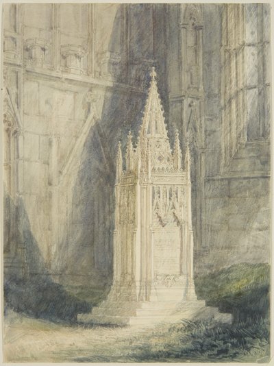 Projekt dla Chatterton Cenotaph w St Mary Redcliffe Church (akwarela i farba do ciała na ołówku, kredą i drapaniem, na papierze) autorstwa John Britton
