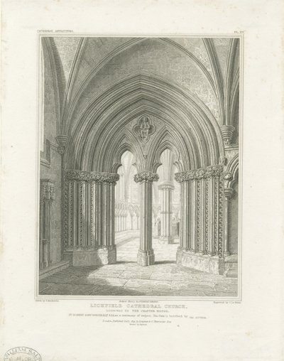 Wnętrze katedry w Lichfield - wejście do kapitularza: grawerowanie, bd [ok. 1819] (druk) autorstwa John Britton