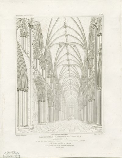 Wnętrze katedry w Lichfield - Nawa: grawerowanie i [ok. 1819] (druk) autorstwa John Britton