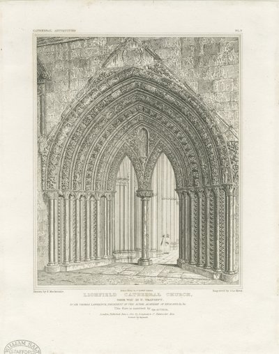 Katedra w Lichfield - północne drzwi transeptu: grawerowanie, bd [c 1820] (druk) autorstwa John Britton