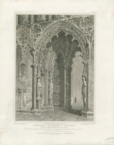 Katedra w Lichfield - Zachodnie drzwi: grawerowanie i [ok. 1820] autorstwa John Britton