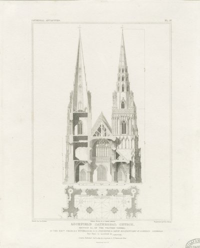 Katedra w Lichfield - Front Zachodni: grawerowanie, bd [c 1819] autorstwa John Britton