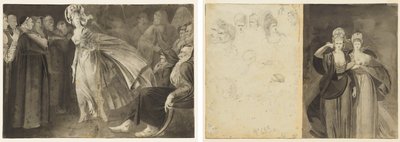 Kobieta stojąca wśród braci (recto) Szkice głów (odwrócona, po lewej); Dwie kobiety (verso, po prawej) autorstwa John Brown