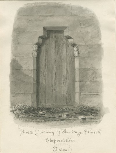 Kościół Armitage - North Doorway: rysunek w sepii autorstwa John Buckler
