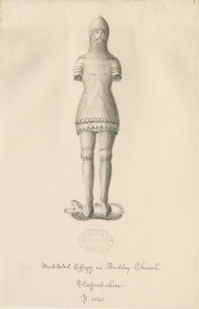 Audley Monuments – „Audley Knight”: rysunek w sepii, 1840 autorstwa John Buckler