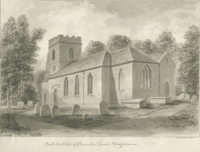 Kościół Barlaston: rysunek w sepii, 1844 autorstwa John Buckler
