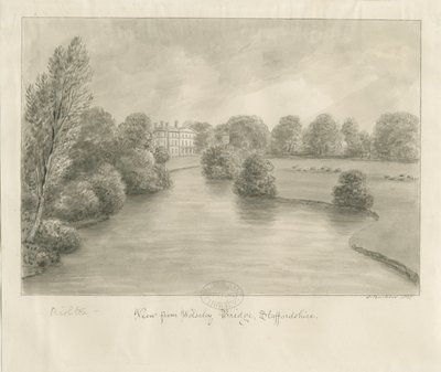 Bishton Hall: rysunek w sepii, 1841 autorstwa John Buckler