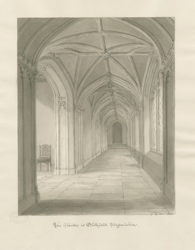 Blithfield Hall - Krużganki: rysunek w sepii autorstwa John Buckler