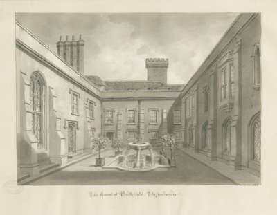 Blithfield Hall - Dziedziniec: rysunek w sepii autorstwa John Buckler