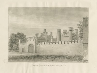 Blithfield Hall - Kitchen Court: rysunek w sepii autorstwa John Buckler