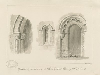 Brewood - Whiteladies Priory (ruiny): rysunek w sepii autorstwa John Buckler
