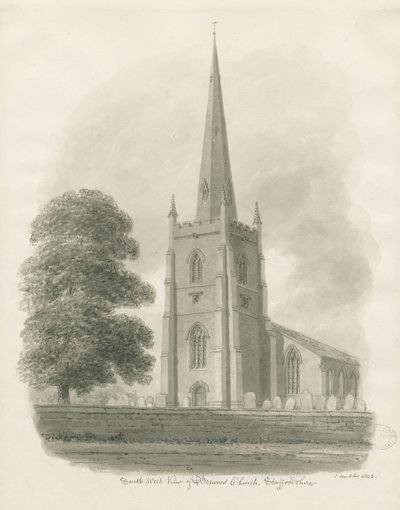Kościół Brewood: rysunek w sepii, 1843 autorstwa John Buckler
