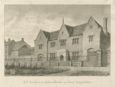 Burton-upon-Trent - Grammar School: rysunek w sepii autorstwa John Buckler