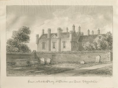 Burton-upon-Trent - Priory House: rysunek w sepii autorstwa John Buckler
