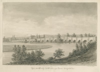 Burton-upon-Trent Bridge and Town: rysunek w sepii autorstwa John Buckler
