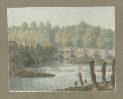 Burton-upon-Trent Bridge and Town: malowanie akwarelą i [?XVIII wiek] autorstwa John Buckler