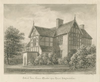 Burton-upon-Trent: Ordish Farm House: rysunek w sepii, 1839 autorstwa John Buckler