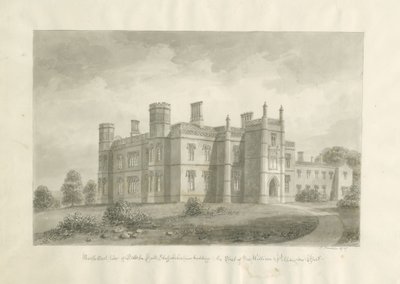 Butterton Hall: rysunek w sepii autorstwa John Buckler