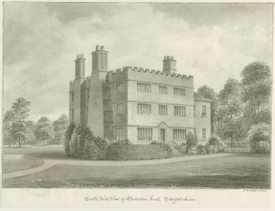 Butterton Hall: rysunek w sepii, 1844 autorstwa John Buckler
