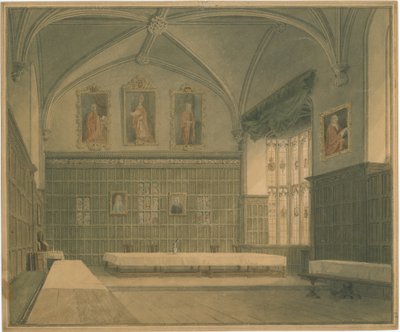 Cambridgeshire - Hall w [?Jesus] College - Widok wnętrza, 1818 autorstwa John Buckler