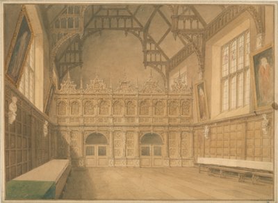 Cambridgeshire - Trinity College Hall - Widok wnętrza autorstwa John Buckler