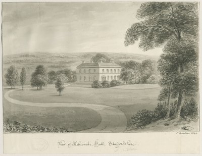 Cheddleton - Ashcombe Hall: rysunek w sepii, 1844 autorstwa John Buckler