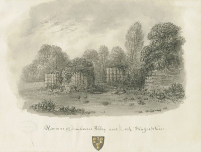 Opactwo Dieulacres: rysunek rozmyty w sepii, 1847 autorstwa John Buckler