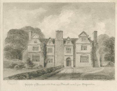 Dimsdale Old Hall: rysunek w sepii, 1841 autorstwa John Buckler