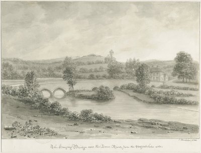 Dovedale - "Wiszący most": rysunek w sepii autorstwa John Buckler