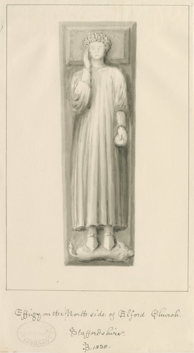 Elford Church – „Pomnik Stanleya”: pranie w sepii autorstwa John Buckler
