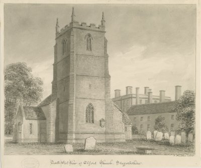 Kościół Elford: rysunek w sepii, 1838 autorstwa John Buckler