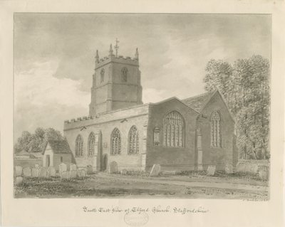 Kościół Elford: rysunek w sepii, 1838 autorstwa John Buckler