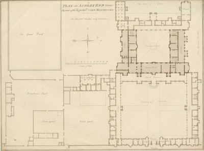 Essex - Audley End - Plan: rysunek w sepii, 1815 autorstwa John Buckler