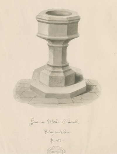 Czcionka Stoke-upon-Trent Church: rysunek w sepii autorstwa John Buckler