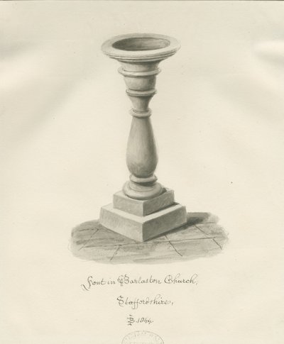 Czcionka w kościele Barlaston: rysunek w odcieniu sepii, 1844 autorstwa John Buckler